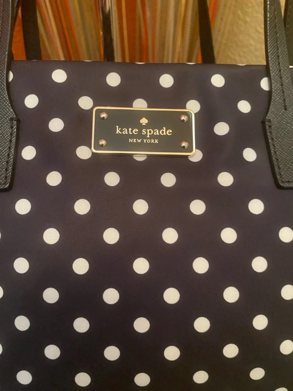 Kate Spade ♠️- EUC-Black/Blue/White Polka Dot Small Loden Blake Avenue Nylon Bag